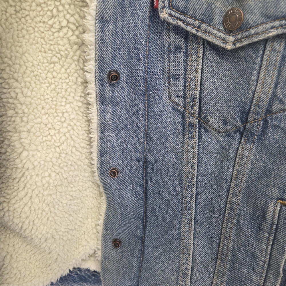Levi's Original Sherpa Trucker Jacket Blue Denim Jean Coat Women's Size Small - Picture 10 of 14